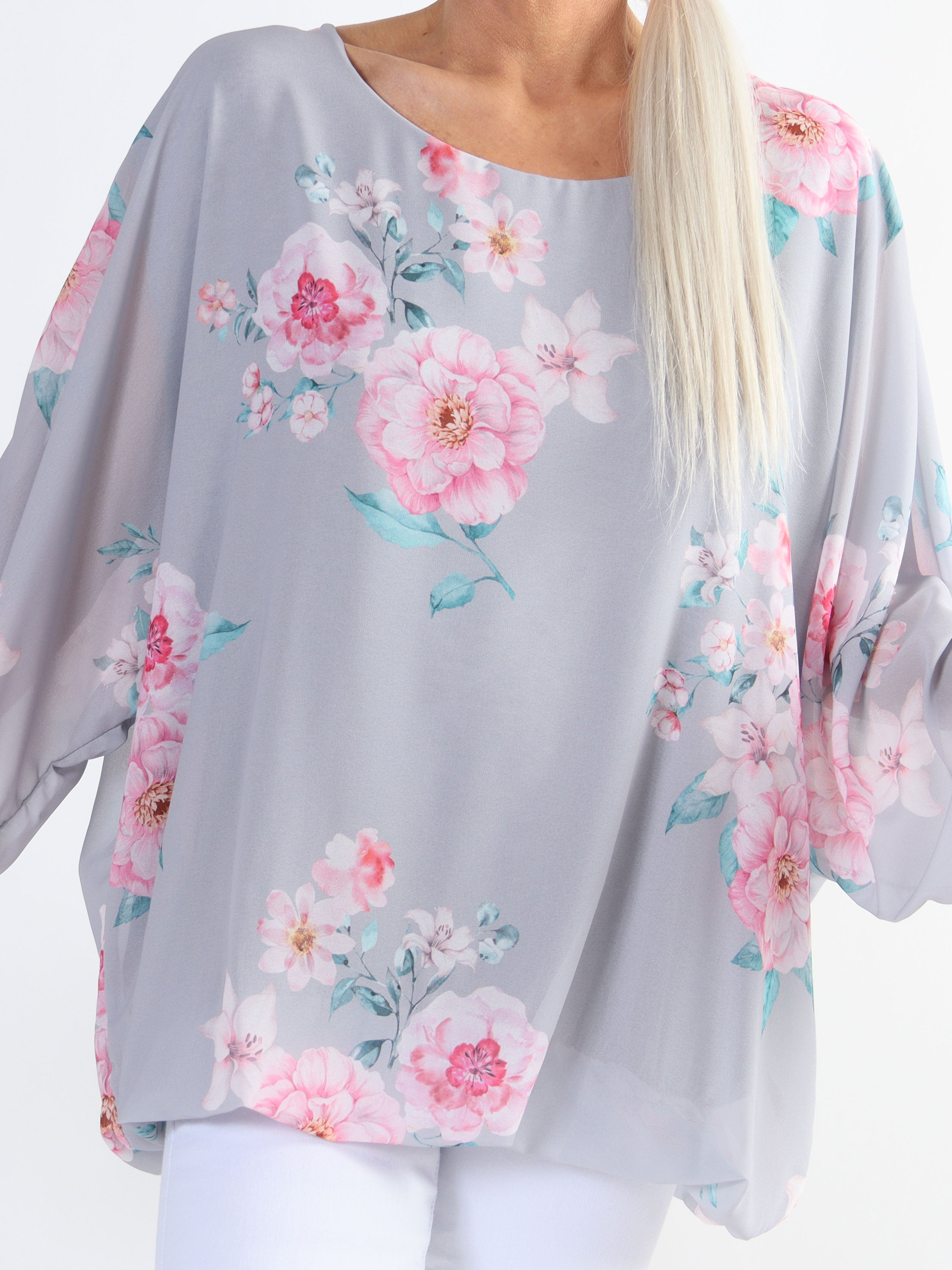 Destiny Rose - Plus size bluse i chiffon med bonderoser